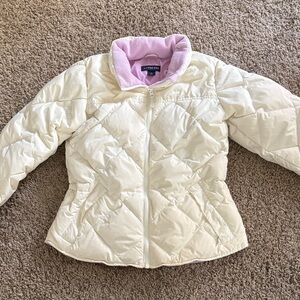 Lands' End Kids Cream and Pink Puffer Jacket